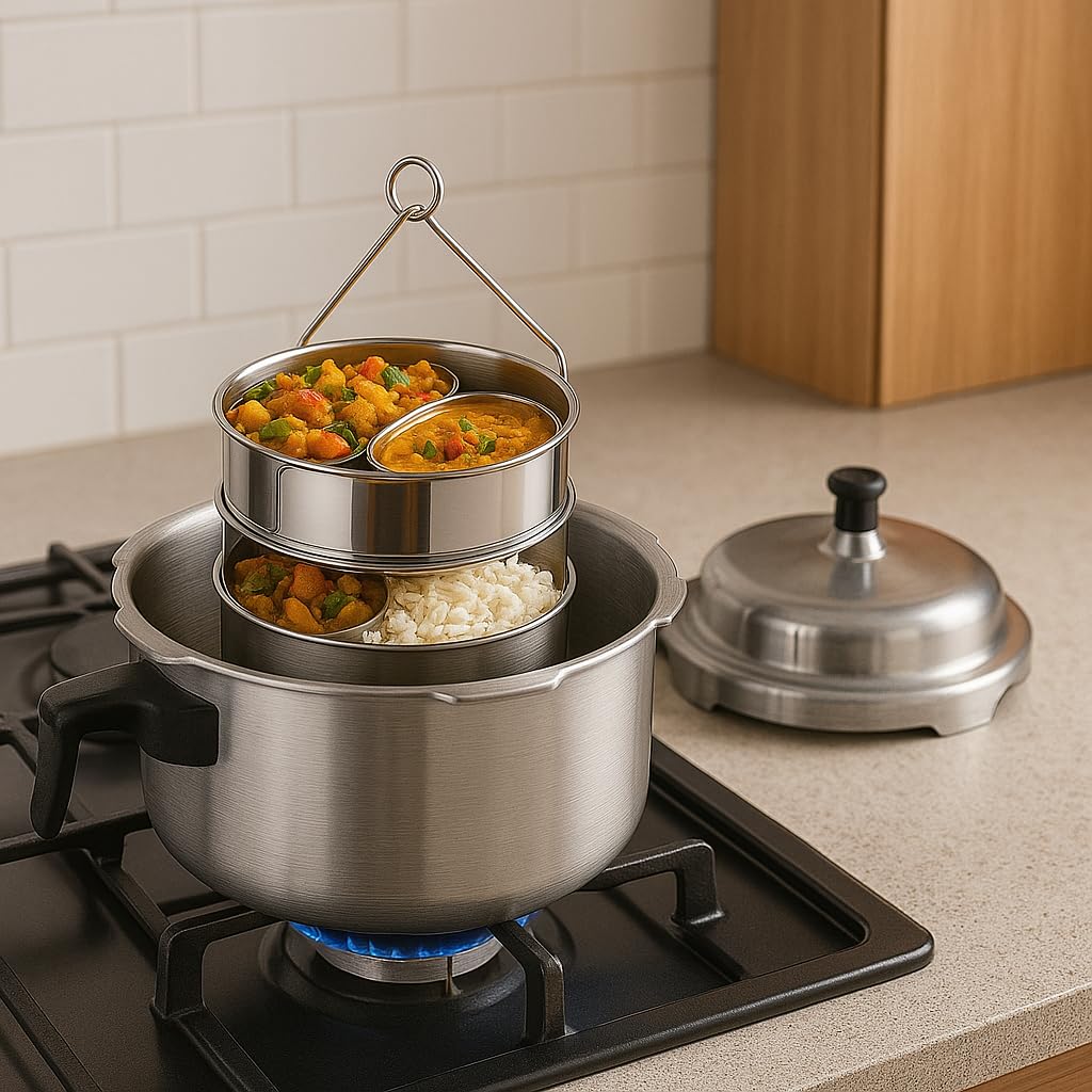 Pigeon Marshal Stainless Steel Deep and Flat Stackable Cooker Container / Separator with Lifter