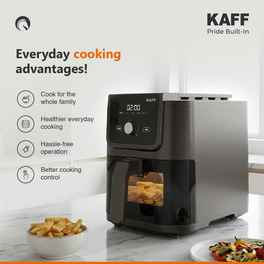 Kaff Digital Air Fryer 5L, 1500W Oil Free Air Fryer for Home with Visible Window, 5 Preset Cooking Modes, LED Touch Cont