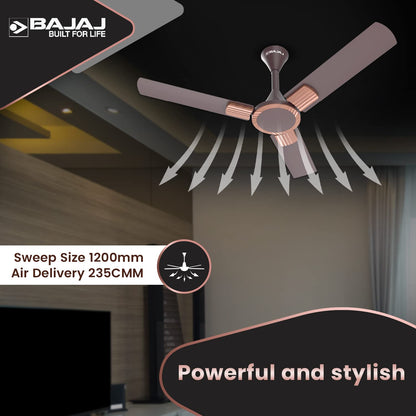 Bajaj Artisan 12S2 1200MM (48") Ceiling Fan | BEE-2 Star Rated Energy Efficient | SUPER 5TUFF TECHNOLOGY™ | SumoTuff Blades | High Air Delivery & High Speed | 5-Yrs Warranty 【Dark Walnut and Wood】