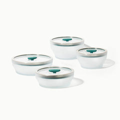 Microwave safe frosted borosilicate bowl set of 4 Anyday dishes with lids , 1 Large Deep Dish, 1 Medium Deep Dish, 1 Large Shallow Dish and 1 Medium Shallow Dish