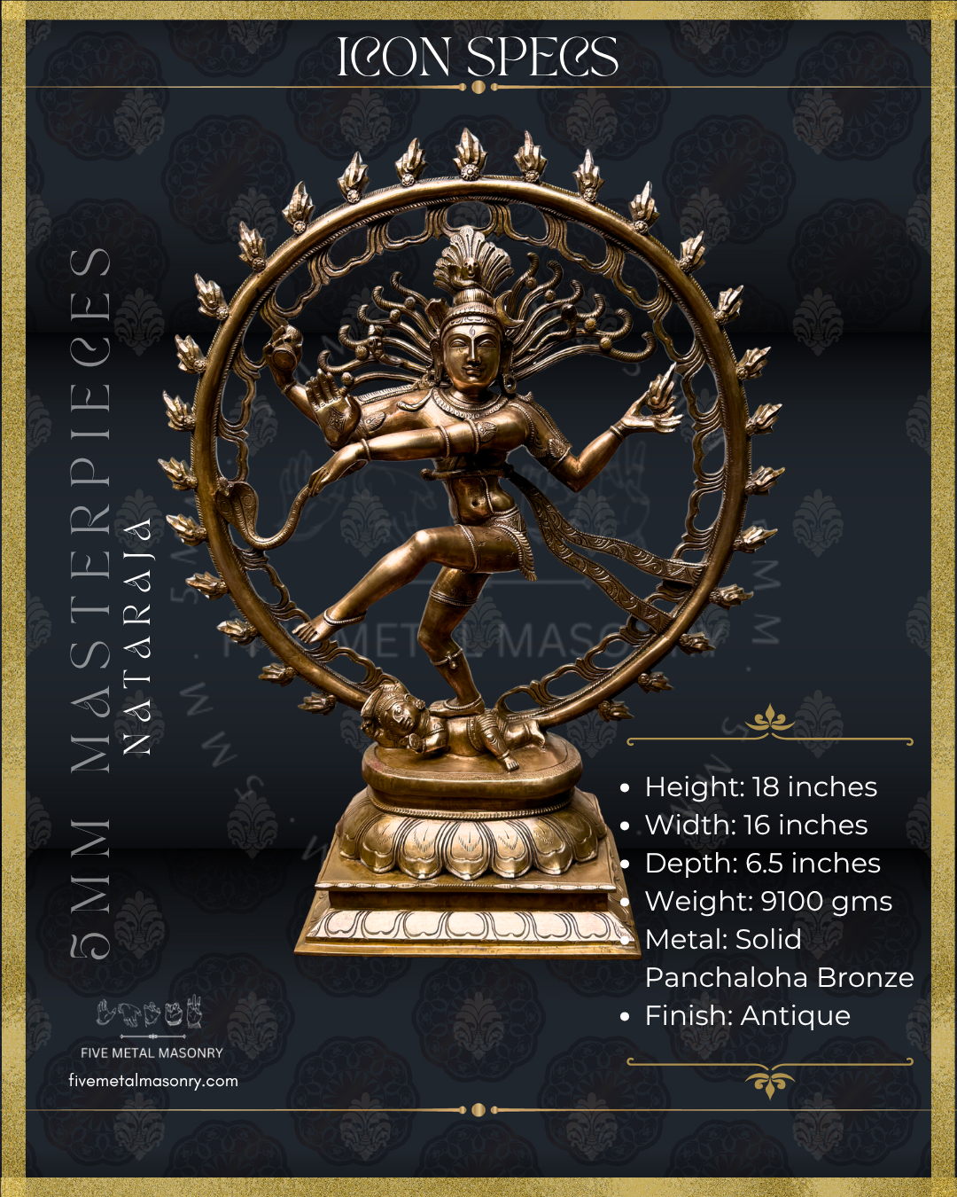 Nataraja Panchaloha Bronze Icon - 18" - Masterpieces Collection