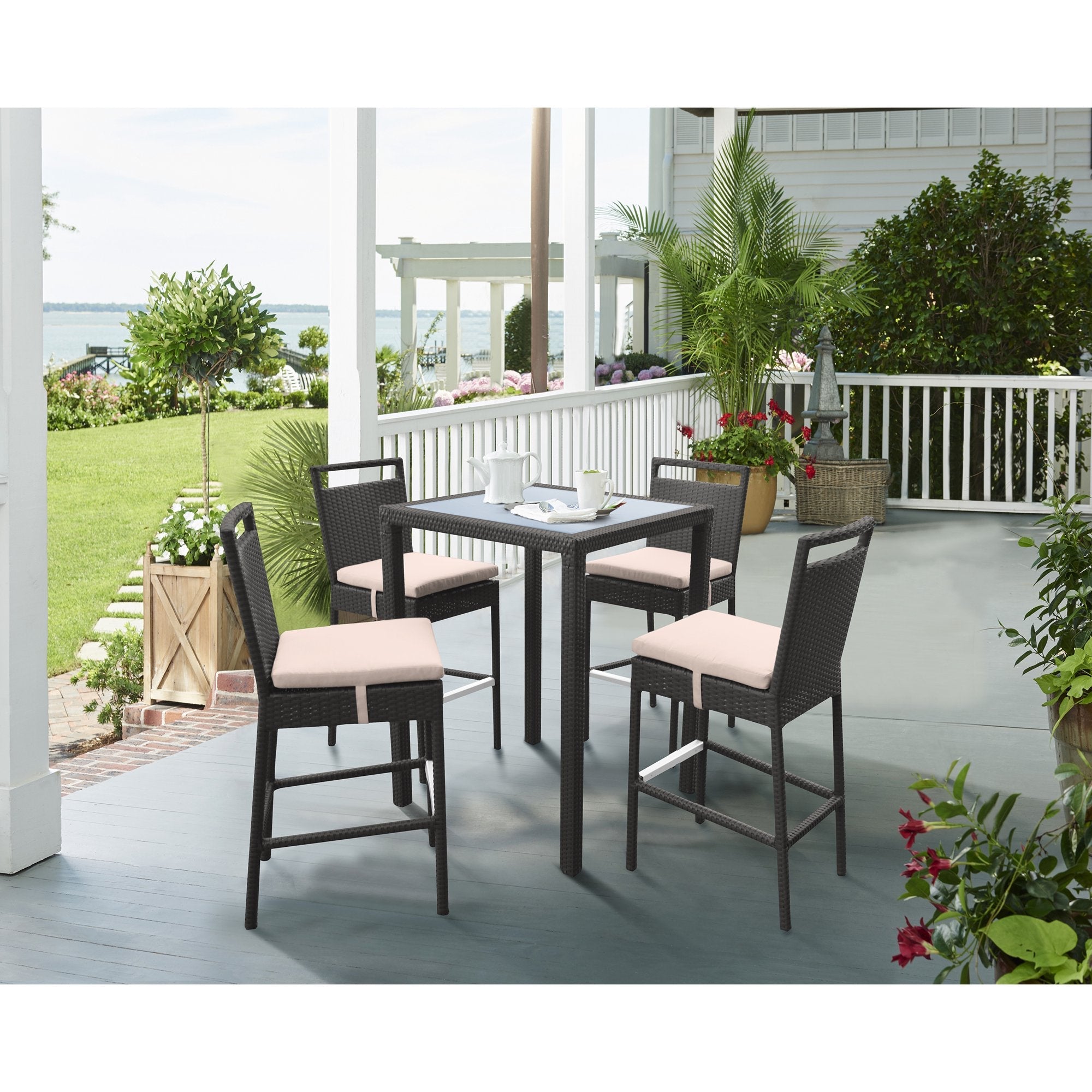 Manfredo Outdoor Patio Bar Sets 4 Chairs and 1 Table (Dark Brown)