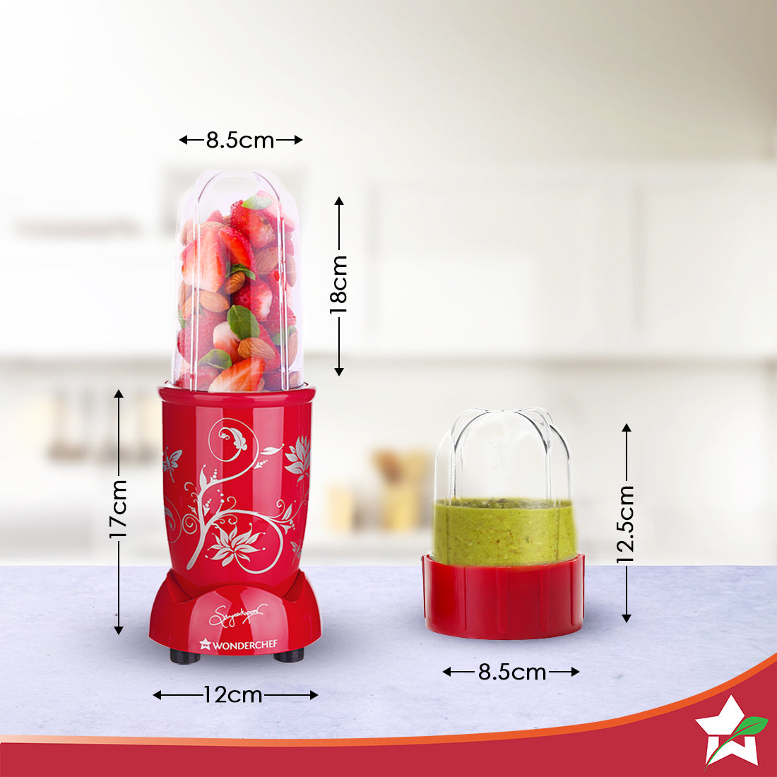 Nutri-blend 500W Mixer Grinder, 22000 RPM Motor, Smoothie Maker, Masala Grinder, Chutney Blender, 3 Unbreakable Jars, Recipe Book by Chef Sanjeev Kapoor, 2 Yr Warranty, Red