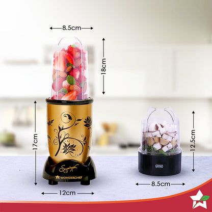 Nutri-blend 500W Mixer Grinder, 22000 RPM Motor, Smoothie Maker, Masala Grinder, Chutney Blender, 3 Unbreakable Jars, Recipe Book by Chef Sanjeev Kapoor, 2 Yr Warranty, Champagne