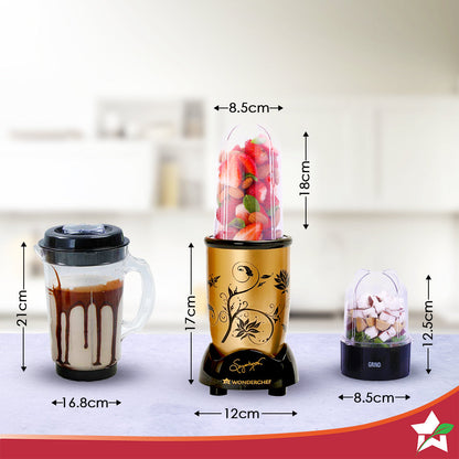 Nutri-blend 500W Mixer Grinder, 22000 RPM Motor, Smoothie Maker, Masala Grinder, Chutney Blender, 4 Unbreakable Jars, Recipe Book by Chef Sanjeev Kapoor, 2 Yr Warranty, Champagne