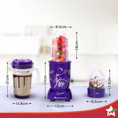 Nutri-blend 500W Mixer Grinder, 22000 RPM Motor, Smoothie Maker, Masala Grinder, Chutney Blender, 4 Unbreakable Jars, Recipe Book by Chef Sanjeev Kapoor, 2 Yr Warranty, Purple