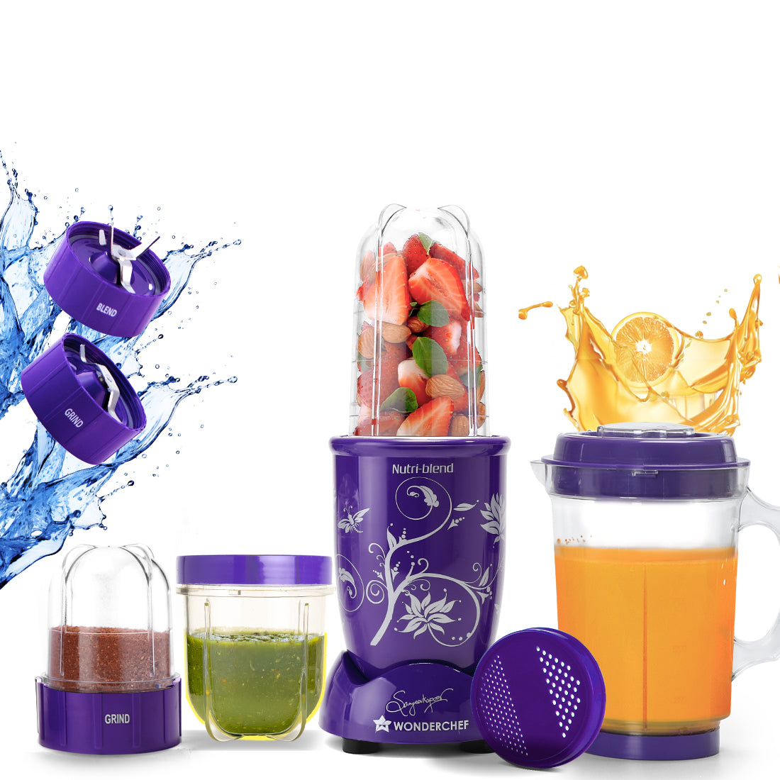 Nutri-blend 500W Mixer Grinder, 22000 RPM Motor, Smoothie Maker, Masala Grinder, Chutney Blender, 4 Unbreakable Jars, Recipe Book by Chef Sanjeev Kapoor, 2 Yr Warranty, Purple