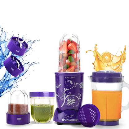 Nutri-blend 500W Mixer Grinder, 22000 RPM Motor, Smoothie Maker, Masala Grinder, Chutney Blender, 4 Unbreakable Jars, Recipe Book by Chef Sanjeev Kapoor, 2 Yr Warranty, Purple