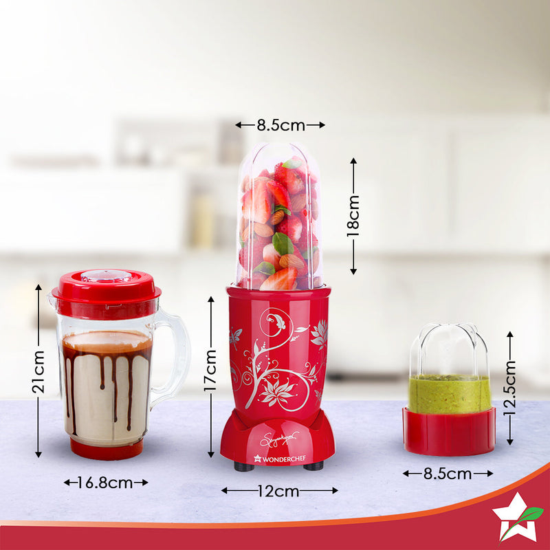 Nutri-blend 500W Mixer Grinder, 22000 RPM Motor, Smoothie Maker, Masala Grinder, Chutney Blender, 4 Unbreakable Jars, Recipe Book by Chef Sanjeev Kapoor, 2 Yr Warranty, Red