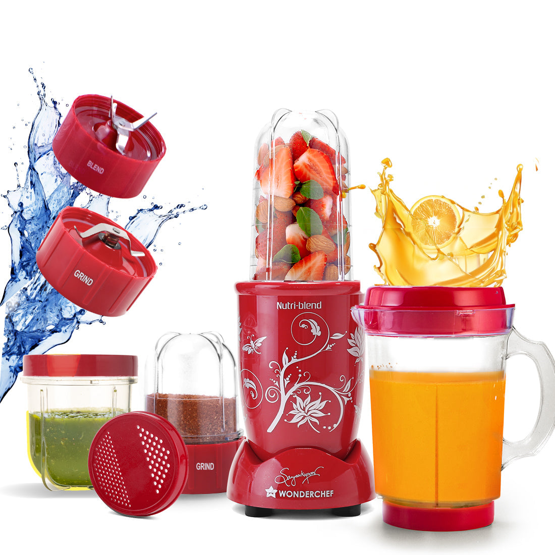 Nutri-blend 500W Mixer Grinder, 22000 RPM Motor, Smoothie Maker, Masala Grinder, Chutney Blender, 4 Unbreakable Jars, Recipe Book by Chef Sanjeev Kapoor, 2 Yr Warranty, Red