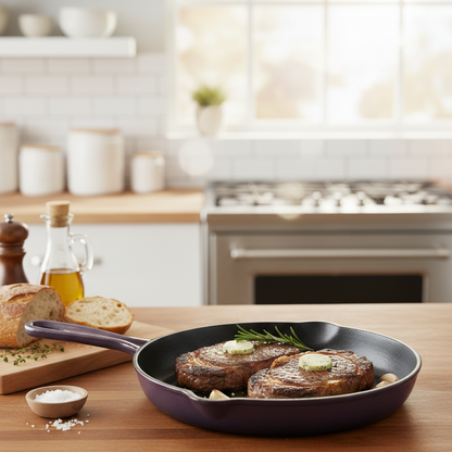 Ferro Cast-iron 26 cm Frying Pan, Corrosion-Resistant Coating, Compatible on Induction, 1.6 L, 5 Years Warranty, Purple