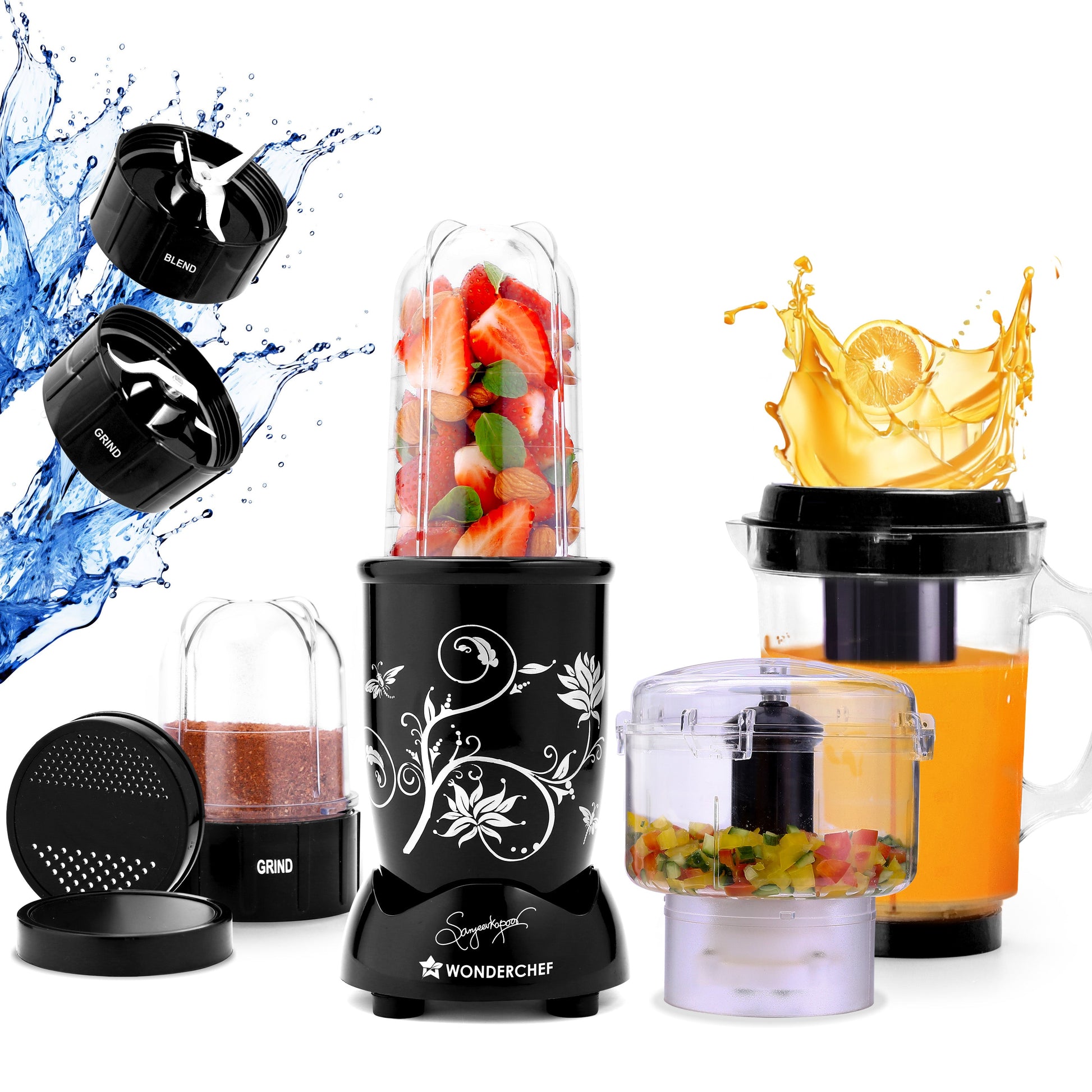 Nutri-blend Juicer, Mixer, Grinder, Smoothie Maker & Chopper | Complete Kitchen Machine | 22000 RPM Blender, Chopper, Juicer | 500W 100% Full Copper Motor | SS Blades | 4 Unbreakable Jars | 2 Years Warranty | Recipe Book By Chef Sanjeev Kapoor | Black