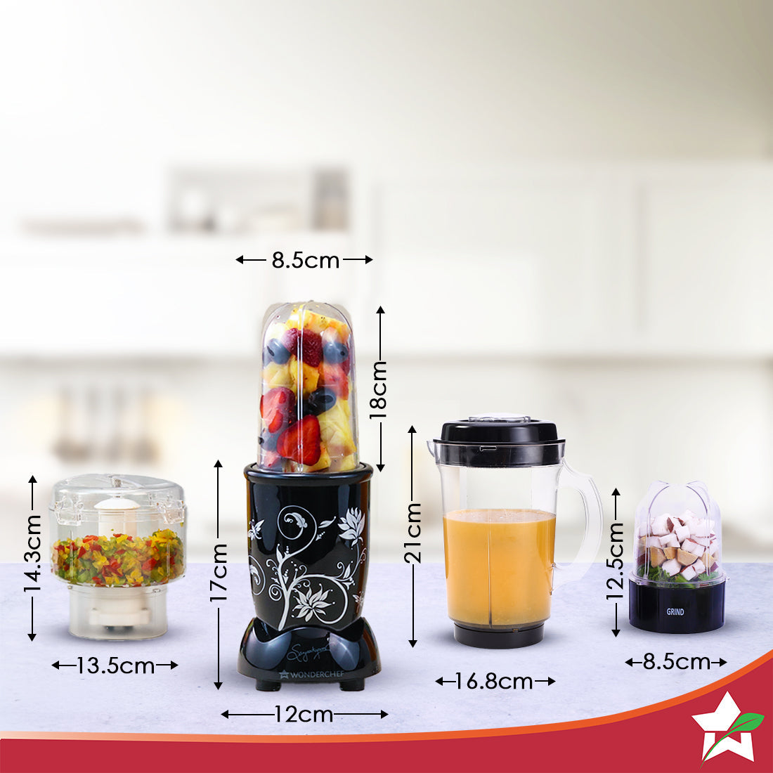 Nutri-blend Juicer, Mixer, Grinder, Smoothie Maker & Chopper | Complete Kitchen Machine | 22000 RPM Blender, Chopper, Juicer | 500W 100% Full Copper Motor | SS Blades | 4 Unbreakable Jars | 2 Years Warranty | Recipe Book By Chef Sanjeev Kapoor | Black