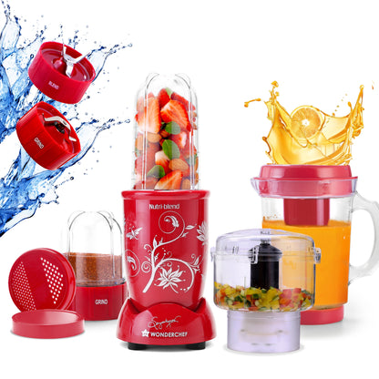 Nutri-blend Juicer, Mixer, Grinder, Smoothie Maker & Chopper | Complete Kitchen Machine | 22000 RPM Blender, Chopper, Juicer | 500W 100% Full Copper Motor | SS Blades | 4 Unbreakable Jars | 2 Years Warranty | Recipe Book By Chef Sanjeev Kapoor | Red