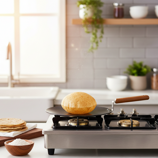 Ebony 28 cm Roti Tawa | Induction Bottom | Wooden Handle| Hard Anodized Aluminium | Non Stick Tawa | 4.06 mm| 5 Years Warranty | Black