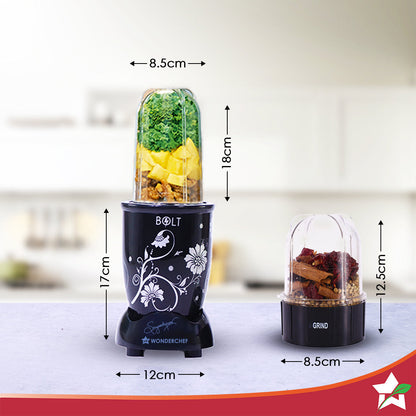 Nutri-blend BOLT Mixer, Grinder, Blender & Smoothie Maker | 600W 22000 RPM 100% Full Copper Motor | Stainless steel Blades | 2 unbreakable jars with Sipper lid | 2 Year warranty | Recipe book by Chef Sanjeev Kapoor | Black