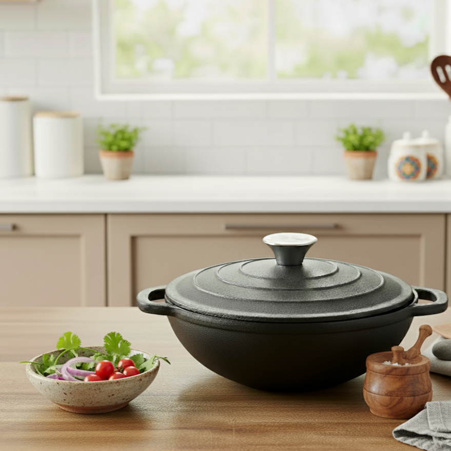 Forza Pre-Seasoned Cast-iron Kadhai Lid, 24cm