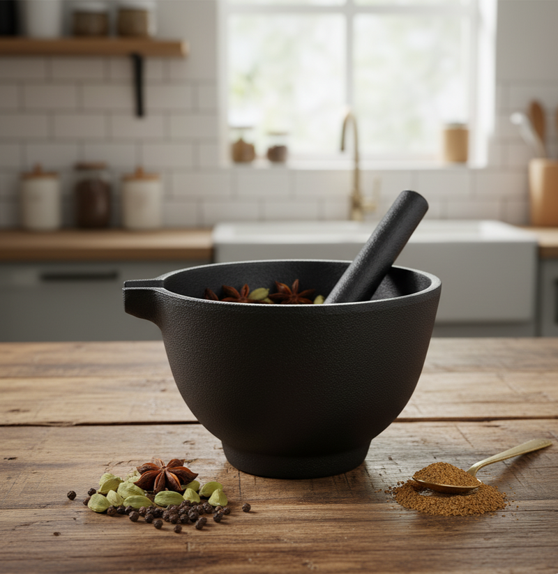 Wonderchef Forza pre-seasoned cast-iron mortar & pestle