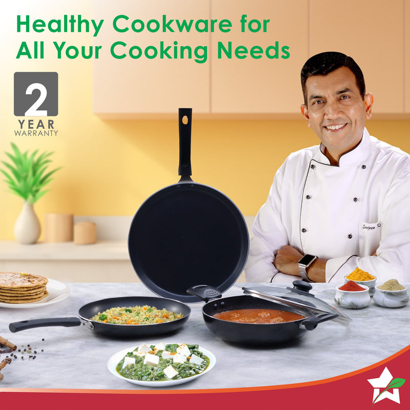 Wonderchef Valencia 24cm Wok | Meta Tuff Non-Stick Coating | Virgin Grade Aluminum | PFOA/Heavy Metals Free