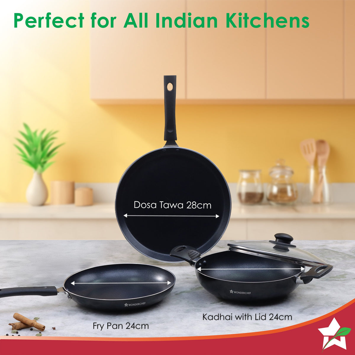 Wonderchef Valencia 24cm Wok | Meta Tuff Non-Stick Coating | Virgin Grade Aluminum | PFOA/Heavy Metals Free