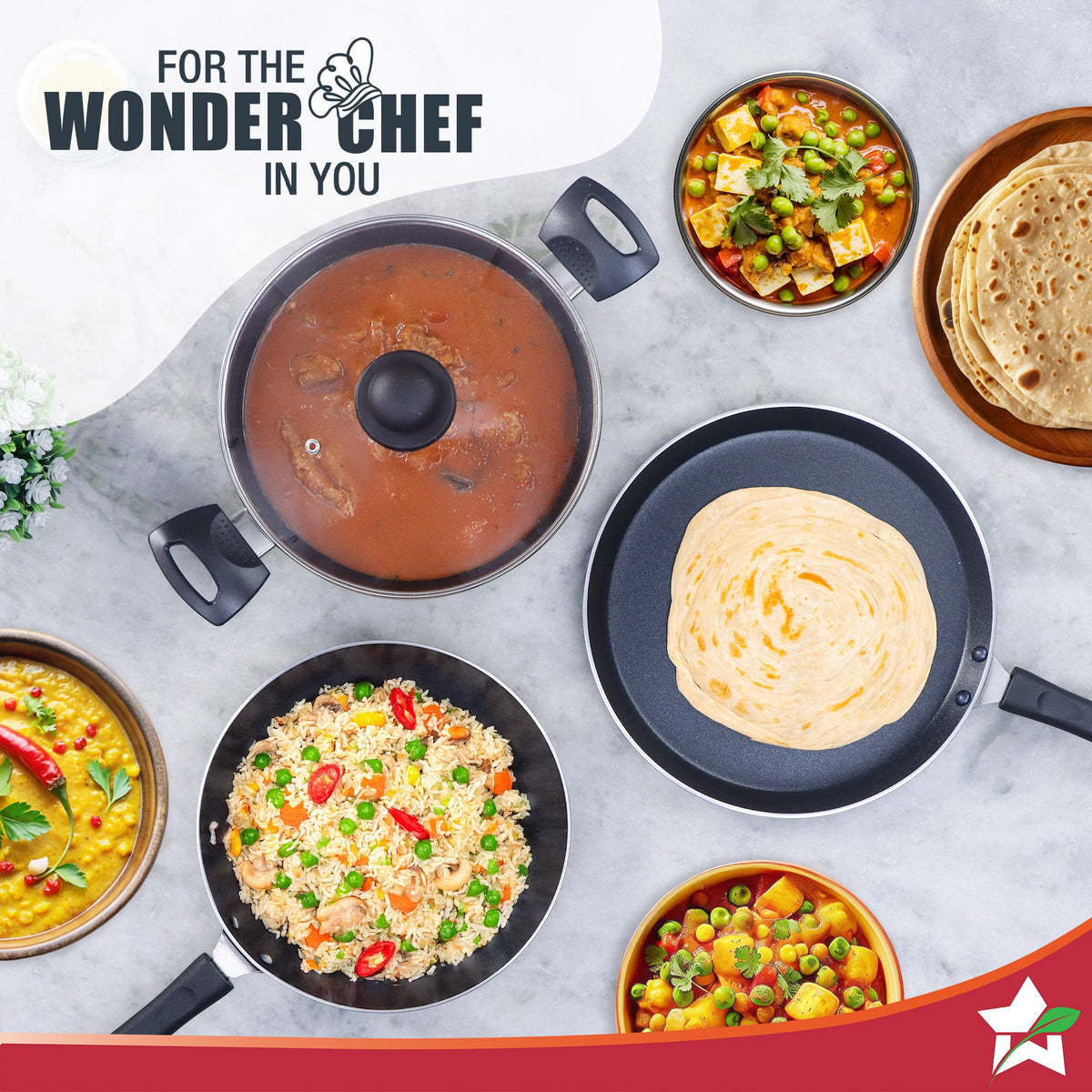Wonderchef Valencia 24cm Wok | Meta Tuff Non-Stick Coating | Virgin Grade Aluminum | PFOA/Heavy Metals Free