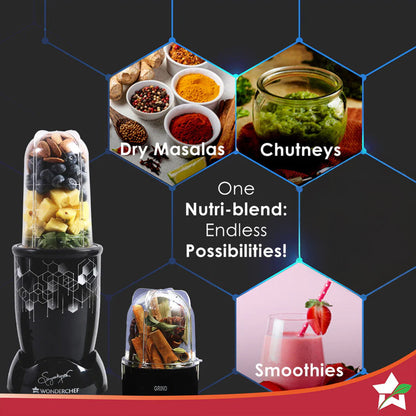 Nutri-blend Photon 400W Mixer Grinder, 22000 RPM Motor, Smoothie Maker, Masala Grinder, Chutney Blender, 3 Unbreakable Jars, Recipe Book by Chef Sanjeev Kapoor, 2 Yr Warranty, Black