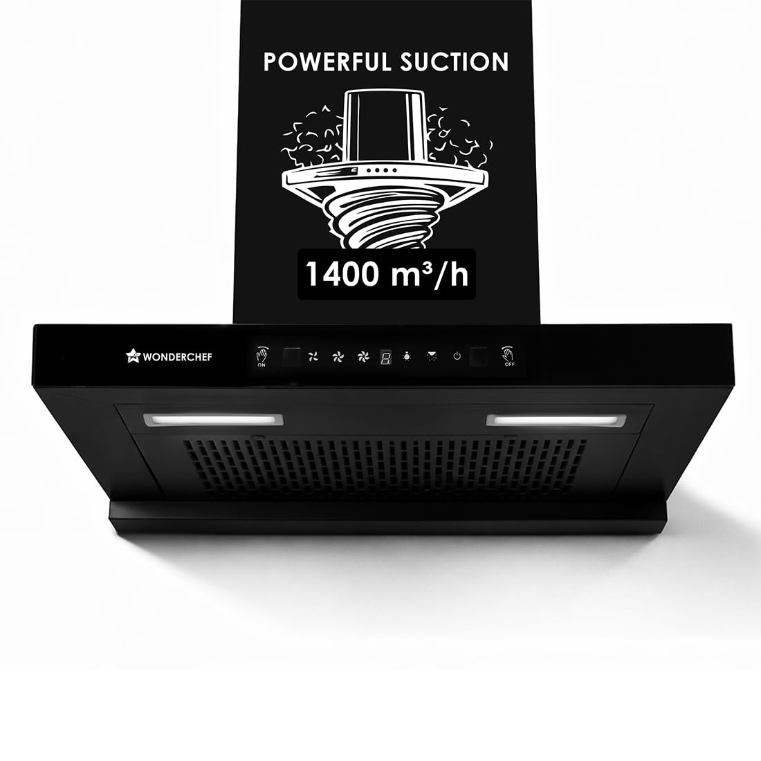 Wonderchef Ruby Sleek Chimney | Powerful Suction of 1400m3/hr | Auto Clean Function | Oil Collector | Low Noise | Black