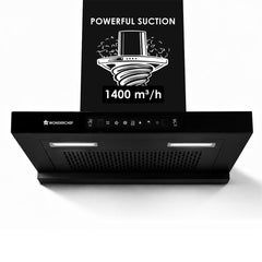 Wonderchef Ruby Sleek Chimney | Powerful Suction of 1400m3/hr | Auto Clean Function | Oil Collector | Low Noise | Black