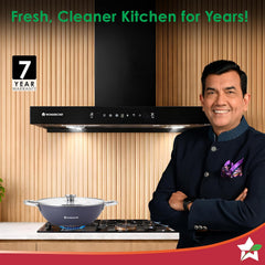 Wonderchef Ruby Sleek Chimney | Powerful Suction of 1400m3/hr | Auto Clean Function | Oil Collector | Low Noise | Black