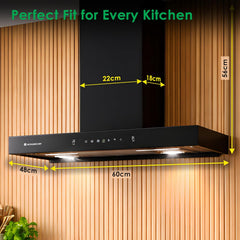Wonderchef Ruby Sleek Chimney | Powerful Suction of 1400m3/hr | Auto Clean Function | Oil Collector | Low Noise | Black