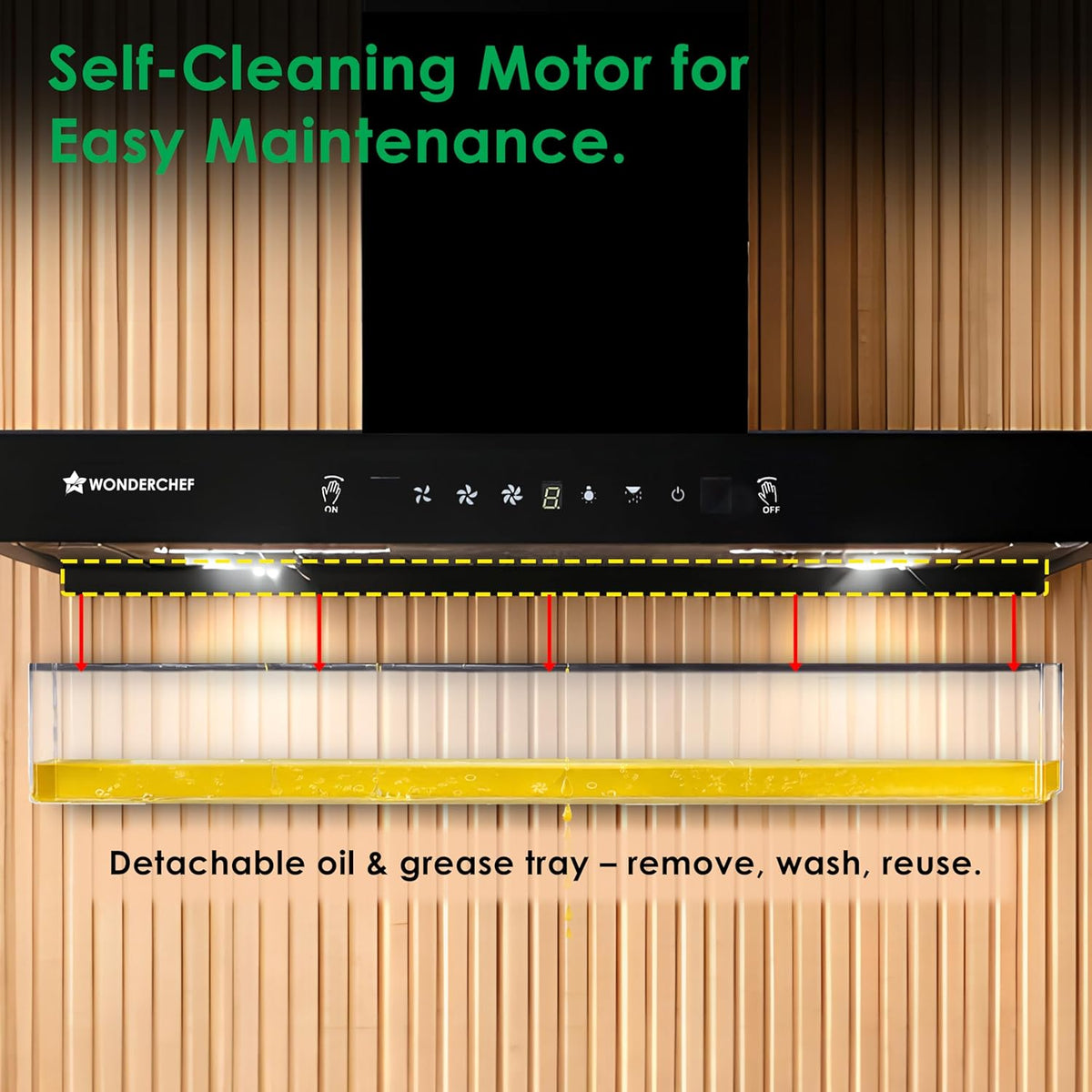 Wonderchef Ruby Sleek Chimney | Powerful Suction of 1400m3/hr | Auto Clean Function | Oil Collector | Low Noise | Black