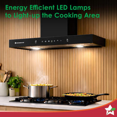 Wonderchef Ruby Sleek Chimney | Powerful Suction of 1400m3/hr | Auto Clean Function | Oil Collector | Low Noise | Black
