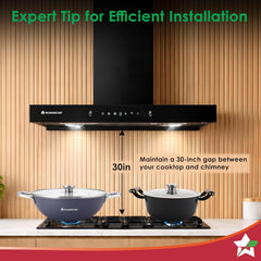 Wonderchef Ruby Sleek Chimney | Powerful Suction of 1400m3/hr | Auto Clean Function | Oil Collector | Low Noise | Black