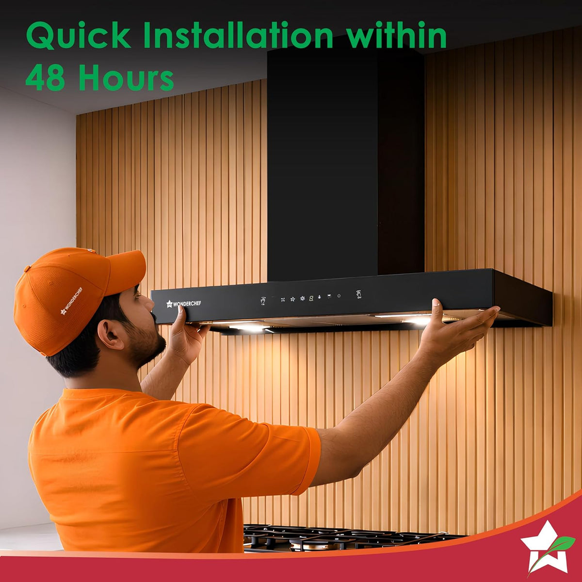 Wonderchef Ruby Sleek Chimney | Powerful Suction of 1400m3/hr | Auto Clean Function | Oil Collector | Low Noise | Black