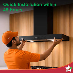 Wonderchef Ruby Sleek Chimney | Powerful Suction of 1400m3/hr | Auto Clean Function | Oil Collector | Low Noise | Black