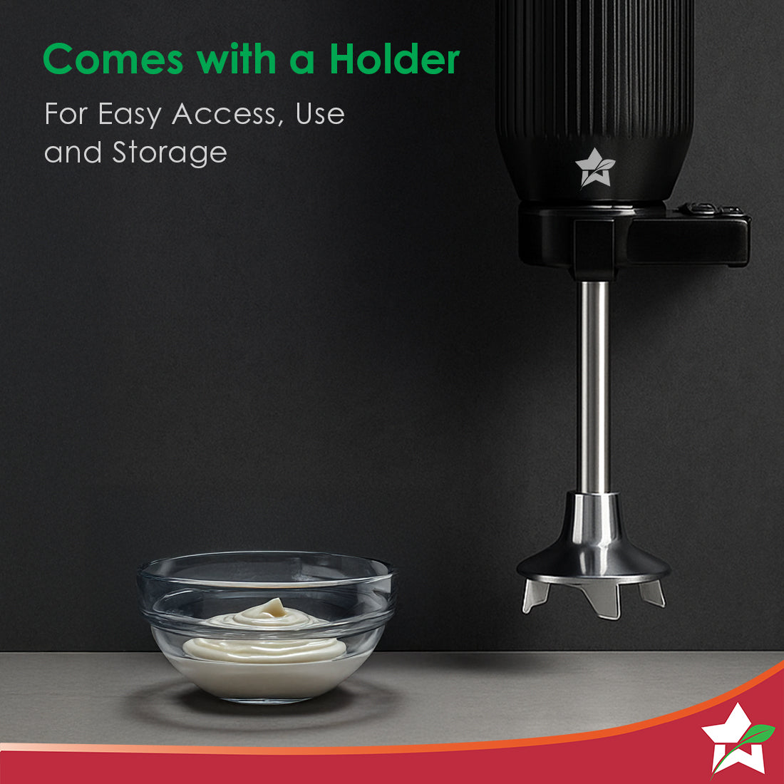 Prima Plus Electric 250W Hand Blender | Portable | Hot & Cold Blending | Food Grade SS Blades | 2 Speed Button | 3 Removable Blades for Blending, Whisking, Chopping | Make Puree, Baby Food, Soup, Smoothie | Wall Mount Holder | 2 Years Warranty | Black