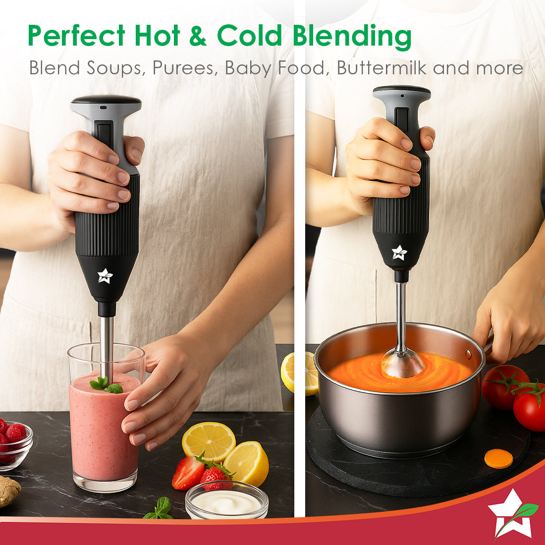 Prima Plus Electric 250W Hand Blender | Portable | Hot & Cold Blending | Food Grade SS Blades | 2 Speed Button | 3 Removable Blades for Blending, Whisking, Chopping | Make Puree, Baby Food, Soup, Smoothie | Wall Mount Holder | 2 Years Warranty | Black