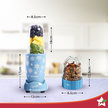 Wonderchef Nutri-blend 500W Mixer Grinder, 22000 RPM Motor, Smoothie Maker, Masala Grinder, Chutney Blender, 3 Unbreakable Jars, Recipe Book by Chef Sanjeev Kapoor, 2 Yr Warranty, Blue