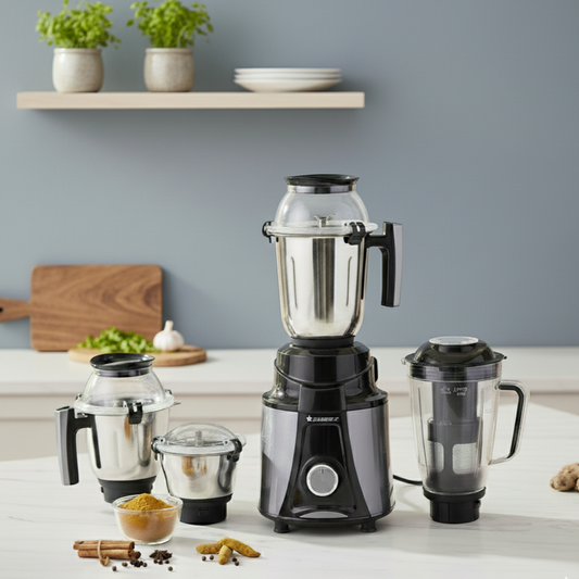 Galaxy Mixer Grinder 750W 100% Copper Motor, 4 Stainless Steel Jars, Black & Grey, 5 Years Warranty