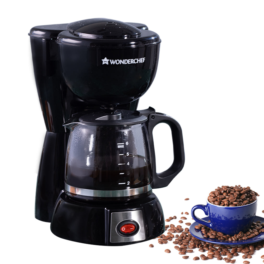 Wonderchef Onyx Brew Coffee Maker | Drip Coffee | 6 Cups Coffee | 750 ml Borosilicate Glass Carafe with Hot Plate | Anti