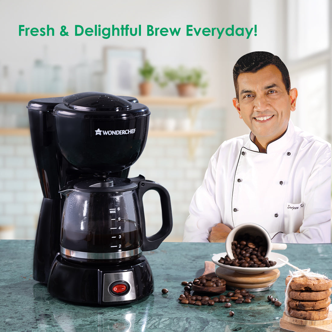 Wonderchef Onyx Brew Coffee Maker | Drip Coffee | 6 Cups Coffee | 750 ml Borosilicate Glass Carafe with Hot Plate | Anti