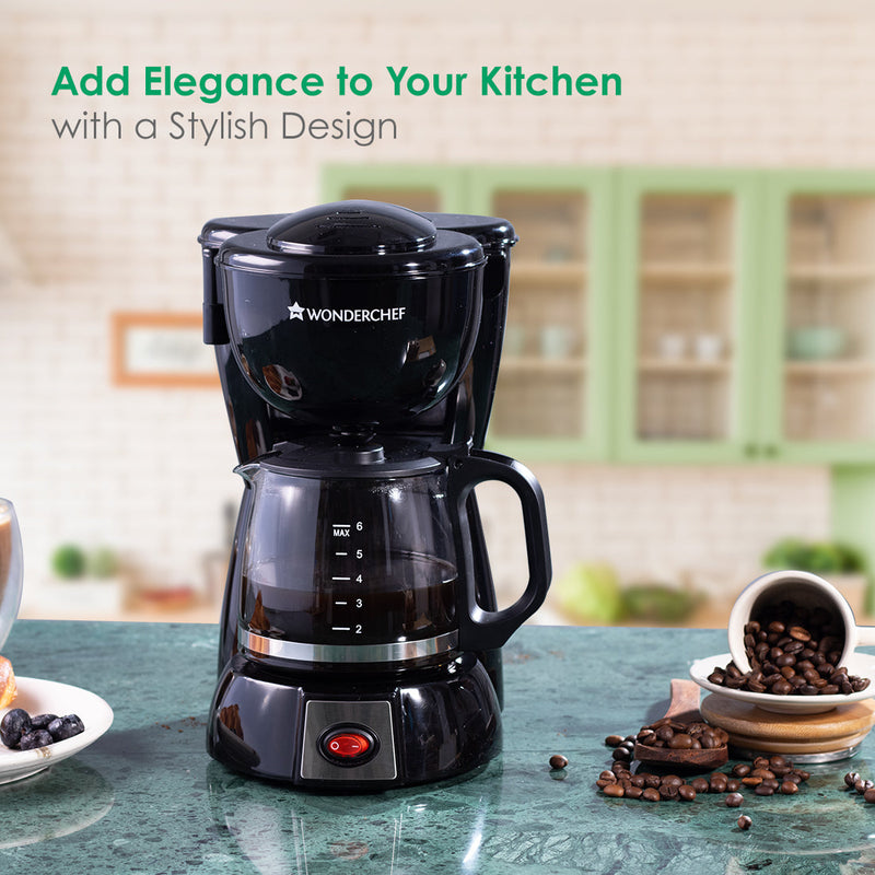 Wonderchef Onyx Brew Coffee Maker | Drip Coffee | 6 Cups Coffee | 750 ml Borosilicate Glass Carafe with Hot Plate | Anti