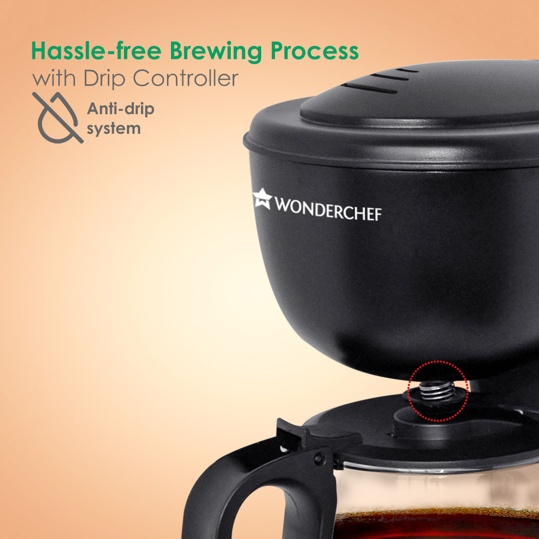 Wonderchef Onyx Brew Coffee Maker | Drip Coffee | 6 Cups Coffee | 750 ml Borosilicate Glass Carafe with Hot Plate | Anti