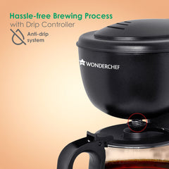 Wonderchef Onyx Brew Coffee Maker | Drip Coffee | 6 Cups Coffee | 750 ml Borosilicate Glass Carafe with Hot Plate | Anti