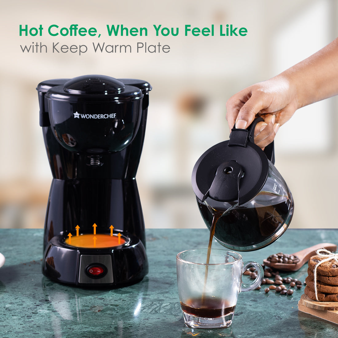 Wonderchef Onyx Brew Coffee Maker | Drip Coffee | 6 Cups Coffee | 750 ml Borosilicate Glass Carafe with Hot Plate | Anti