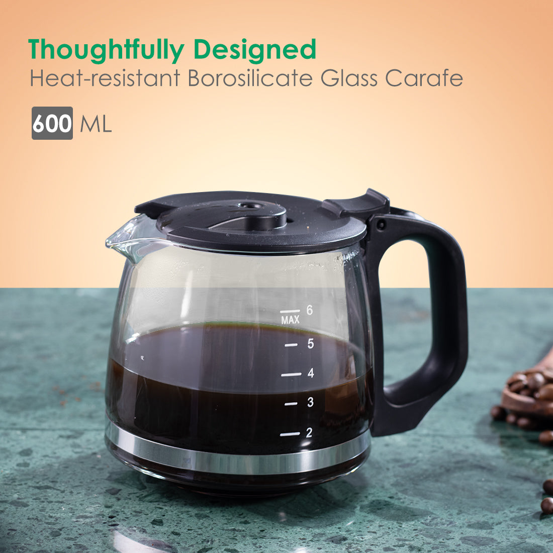 Wonderchef Onyx Brew Coffee Maker | Drip Coffee | 6 Cups Coffee | 750 ml Borosilicate Glass Carafe with Hot Plate | Anti