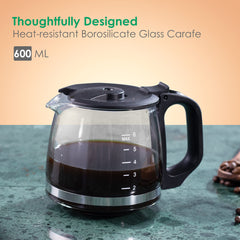 Wonderchef Onyx Brew Coffee Maker | Drip Coffee | 6 Cups Coffee | 750 ml Borosilicate Glass Carafe with Hot Plate | Anti
