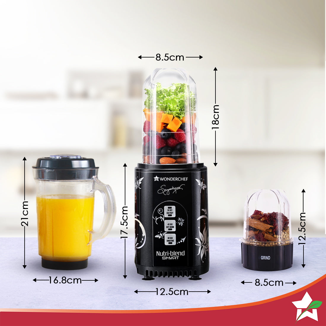 Nutri Blend Smart 3 Jar Automatic Mixer Grinder with Dual Pulse Function|22000 RPM|100% Full Copper Motor|3 Unbreakable Jars|500 W|2 Years Warranty|Recipe book by Chef Sanjeev Kapoor| Black