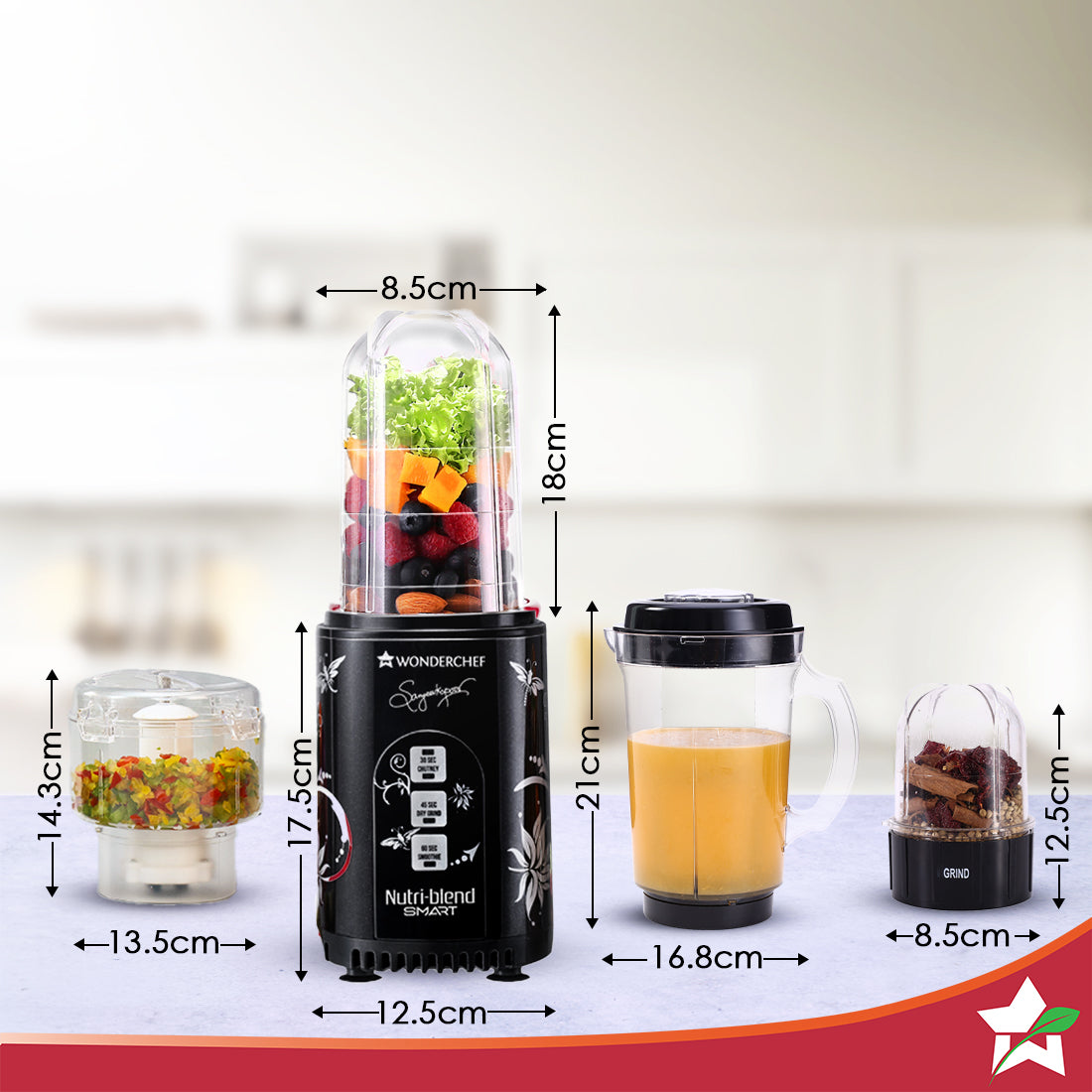 Nutri Blend Smart CKM Automatic Mixer Grinder with Dual Pulse Function|22000 RPM|100% Full Copper Motor|2 Unbreakable Jars|500 W|2 Years Warranty|Recipe book by Chef Sanjeev Kapoor| Black