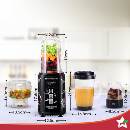 Nutri Blend Smart CKM Automatic Mixer Grinder with Dual Pulse Function|22000 RPM|100% Full Copper Motor|2 Unbreakable Jars|500 W|2 Years Warranty|Recipe book by Chef Sanjeev Kapoor| Black